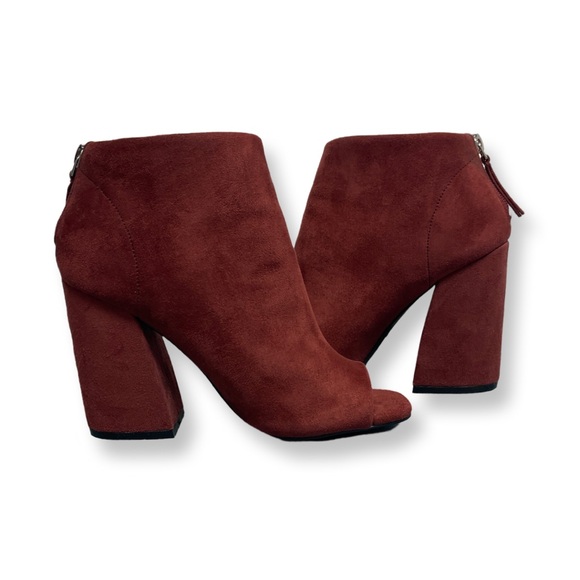 Qupid Stretch Suede Peep Toe Ankle Boots Women’s 6.5 Merlot Colored🍁 - Picture 6 of 9
